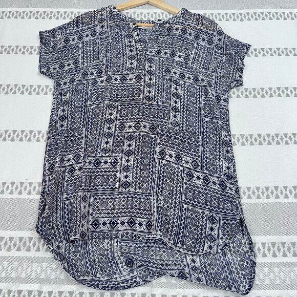 J. Jill Wearever Blouse Tunic Tribal Geometric Print High Low Hem XS Women's - Picture 2 of 10